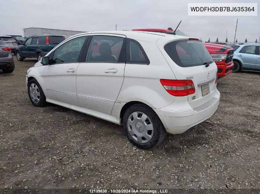 2011 Mercedes-Benz B-Class VIN: WDDFH3DB7BJ635364 Lot: 12139830