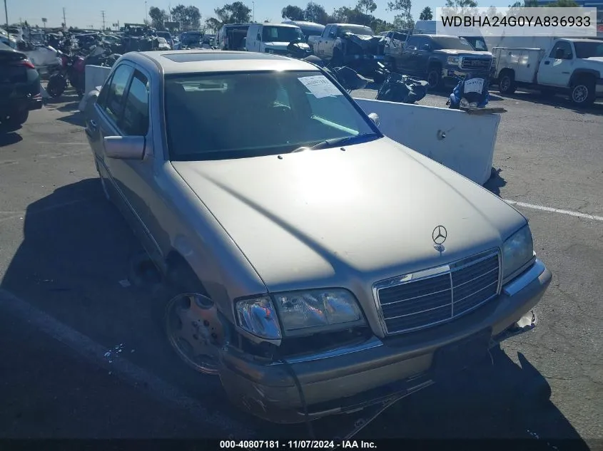 2000 Mercedes-Benz C 230 Kompressor VIN: WDBHA24G0YA836933 Lot: 40807181