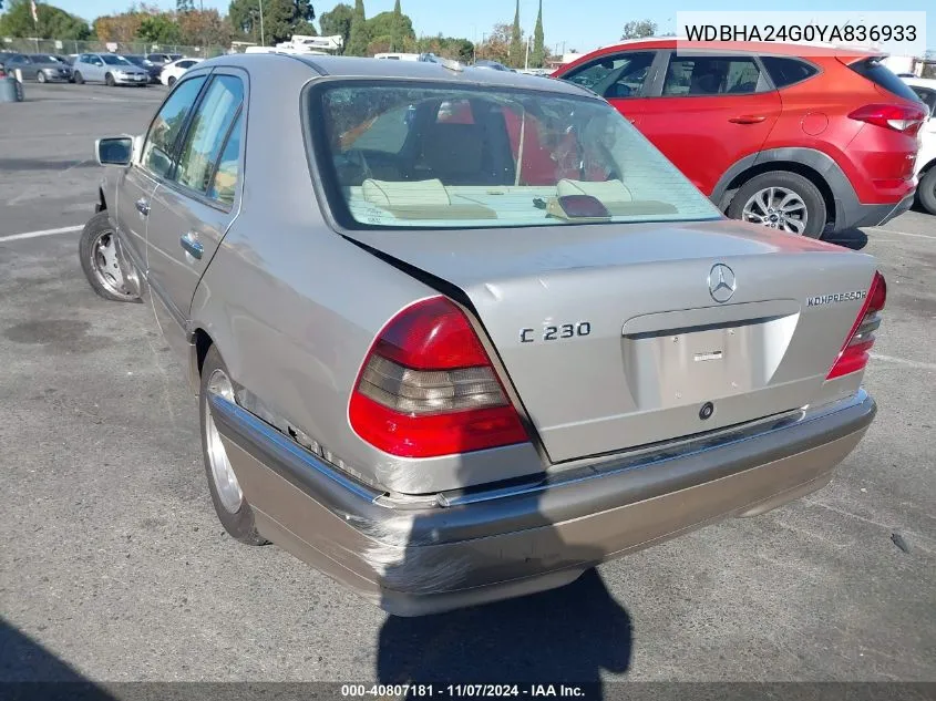 2000 Mercedes-Benz C 230 Kompressor VIN: WDBHA24G0YA836933 Lot: 40807181