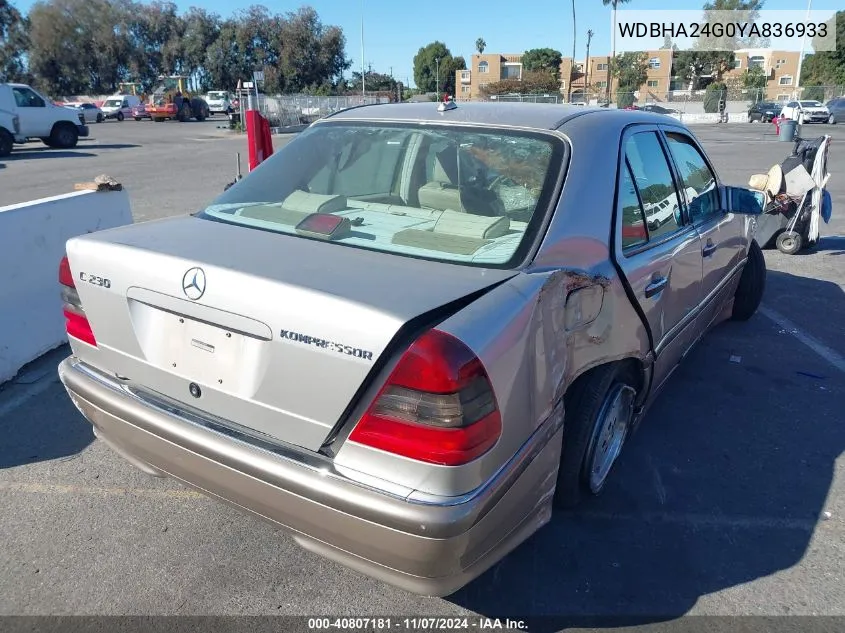 2000 Mercedes-Benz C 230 Kompressor VIN: WDBHA24G0YA836933 Lot: 40807181