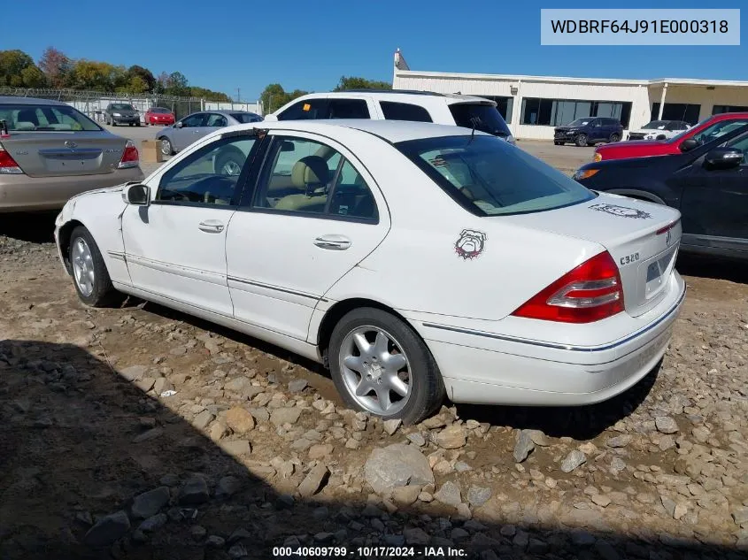 2001 Mercedes-Benz C 320 VIN: WDBRF64J91E000318 Lot: 40609799