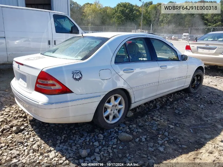 2001 Mercedes-Benz C 320 VIN: WDBRF64J91E000318 Lot: 40609799