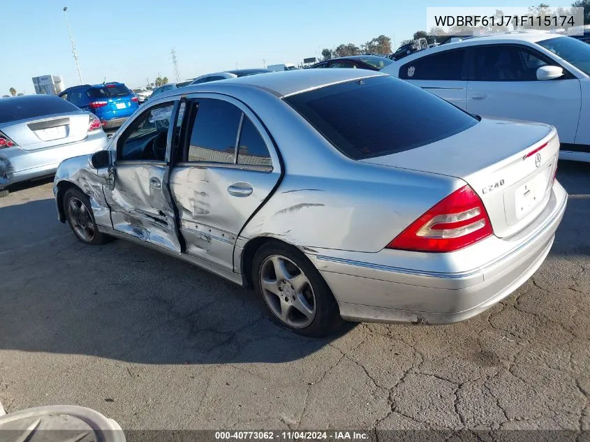 2001 Mercedes-Benz C 240 VIN: WDBRF61J71F115174 Lot: 40773062