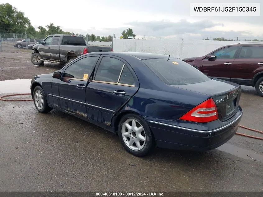 2002 Mercedes-Benz C 240 VIN: WDBRF61J52F150345 Lot: 40318109