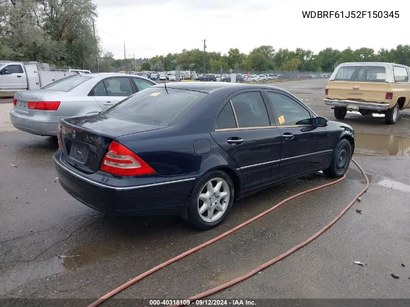 2002 Mercedes-Benz C 240 VIN: WDBRF61J52F150345 Lot: 40318109