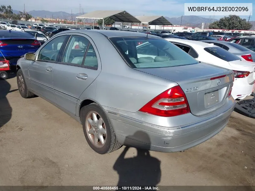 2002 Mercedes-Benz C 320 VIN: WDBRF64J32E002096 Lot: 40588455