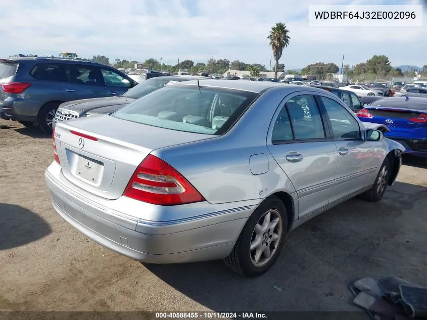 2002 Mercedes-Benz C 320 VIN: WDBRF64J32E002096 Lot: 40588455