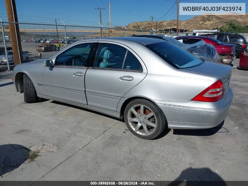 2003 Mercedes-Benz C-Class 1.8L VIN: WDBRF40J03F423974 Lot: 39762138