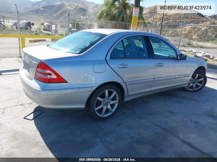 2003 Mercedes-Benz C-Class 1.8L VIN: WDBRF40J03F423974 Lot: 39762138