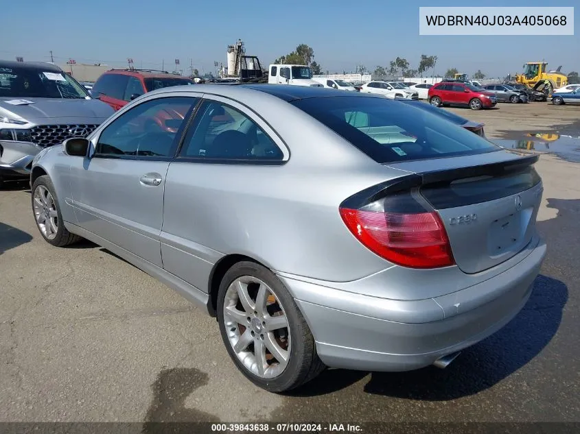 2003 Mercedes-Benz C-Class 1.8L VIN: WDBRN40J03A405068 Lot: 39843638