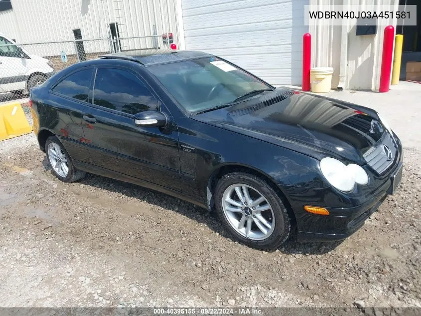 2003 Mercedes-Benz C 230 Kompressor Sport VIN: WDBRN40J03A451581 Lot: 40395155