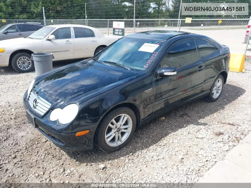 2003 Mercedes-Benz C 230 Kompressor Sport VIN: WDBRN40J03A451581 Lot: 40395155