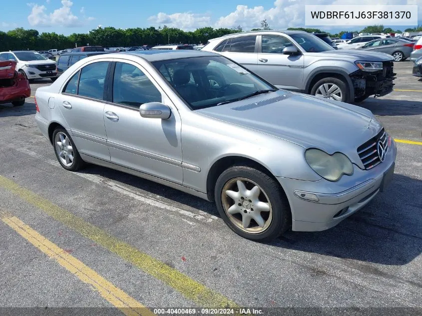 2003 Mercedes-Benz C 240 VIN: WDBRF61J63F381370 Lot: 40400469