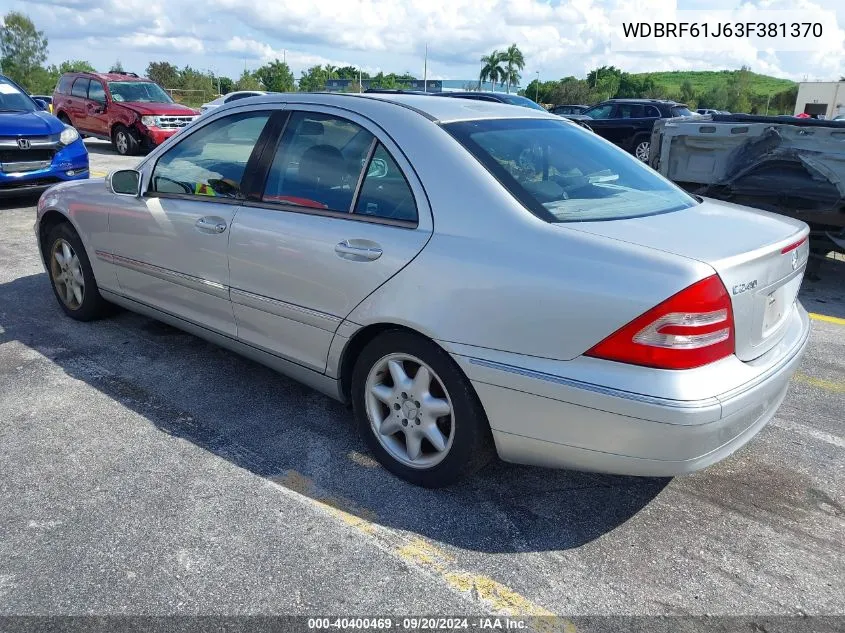 2003 Mercedes-Benz C 240 VIN: WDBRF61J63F381370 Lot: 40400469