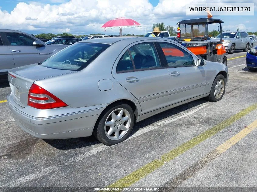 2003 Mercedes-Benz C 240 VIN: WDBRF61J63F381370 Lot: 40400469