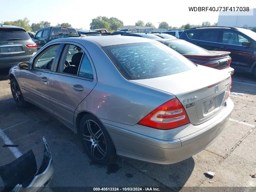 2003 Mercedes-Benz C 230 Kompressor Sport VIN: WDBRF40J73F417038 Lot: 40513324