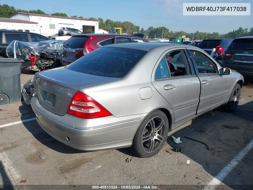 2003 Mercedes-Benz C 230 Kompressor Sport VIN: WDBRF40J73F417038 Lot: 40513324