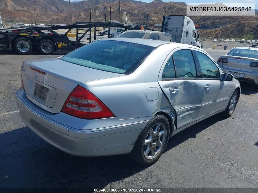 2003 Mercedes-Benz C 240 VIN: WDBRF61J63A425848 Lot: 40519663