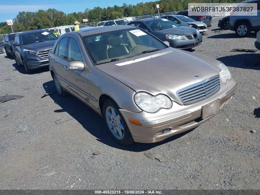 2003 Mercedes-Benz C 240 4Matic VIN: WDBRF81J63F387827 Lot: 40523215