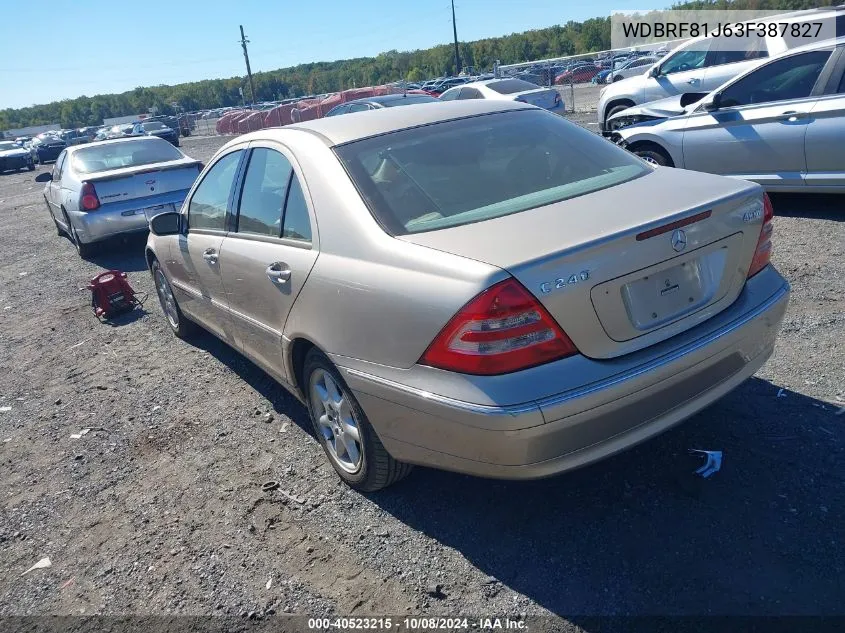 2003 Mercedes-Benz C 240 4Matic VIN: WDBRF81J63F387827 Lot: 40523215