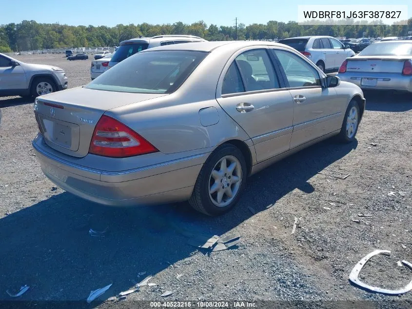 2003 Mercedes-Benz C 240 4Matic VIN: WDBRF81J63F387827 Lot: 40523215