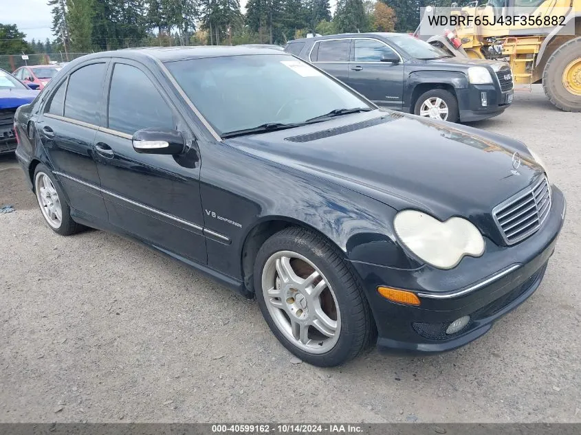 2003 Mercedes-Benz C 32 Amg VIN: WDBRF65J43F356882 Lot: 40599162