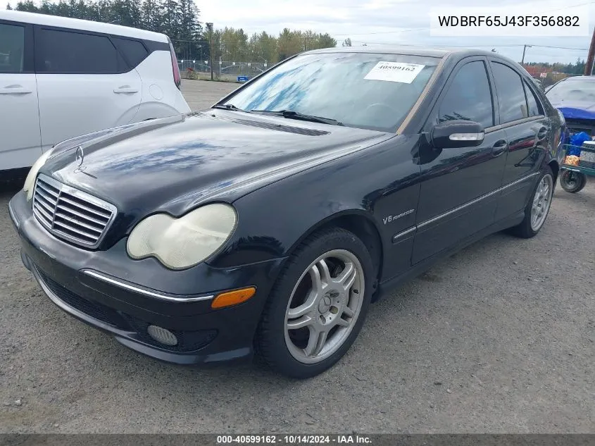 2003 Mercedes-Benz C 32 Amg VIN: WDBRF65J43F356882 Lot: 40599162