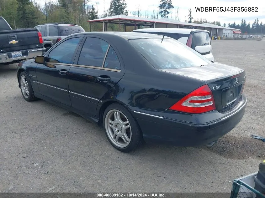 2003 Mercedes-Benz C 32 Amg VIN: WDBRF65J43F356882 Lot: 40599162