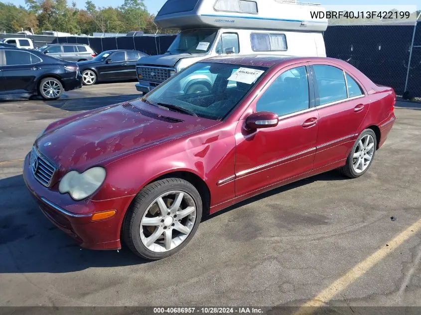 2003 Mercedes-Benz C 230 Kompressor Sport VIN: WDBRF40J13F422199 Lot: 40686957