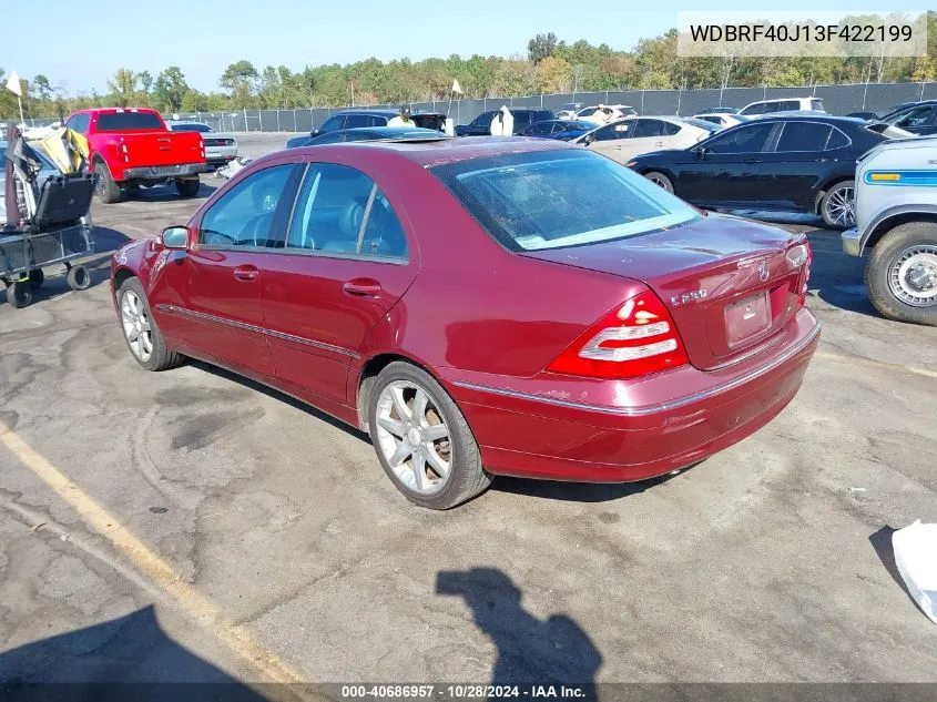 2003 Mercedes-Benz C 230 Kompressor Sport VIN: WDBRF40J13F422199 Lot: 40686957