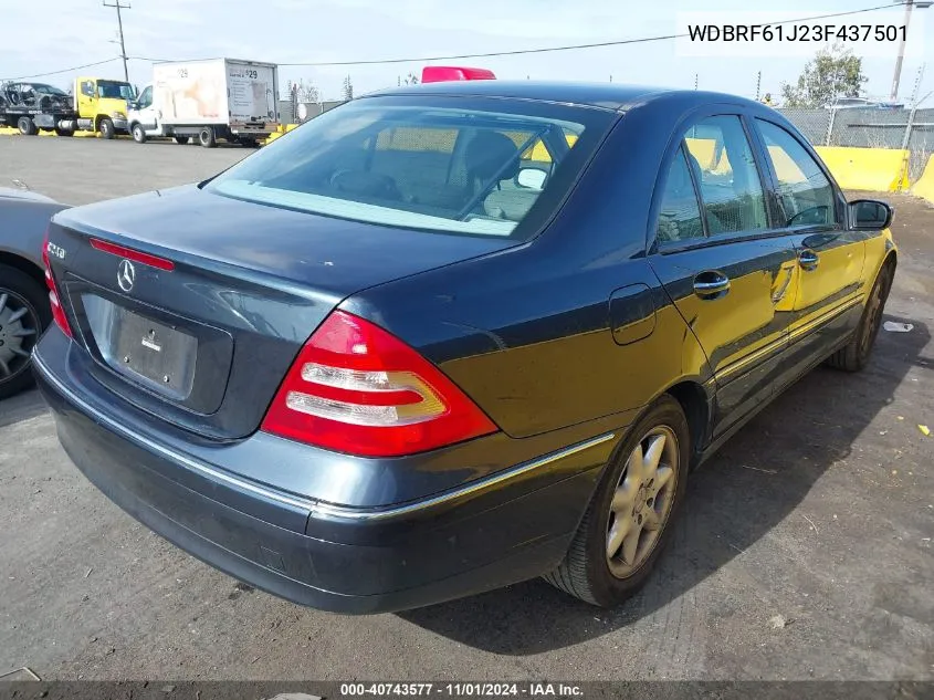 2003 Mercedes-Benz C 240 VIN: WDBRF61J23F437501 Lot: 40743577