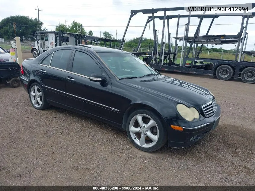 2003 Mercedes-Benz C-Class 2.6L VIN: WDBRF81J93F412994 Lot: 40755290