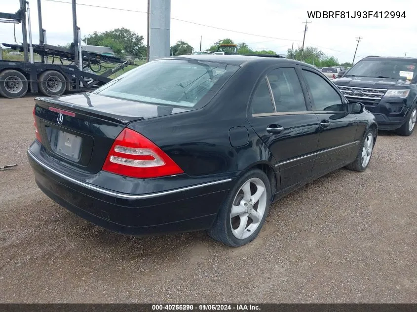 2003 Mercedes-Benz C-Class 2.6L VIN: WDBRF81J93F412994 Lot: 40755290