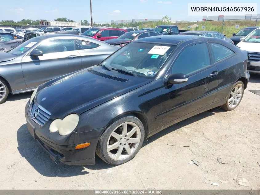 2004 Mercedes-Benz C 230 Kompressor Sport VIN: WDBRN40J54A567926 Lot: 40087315