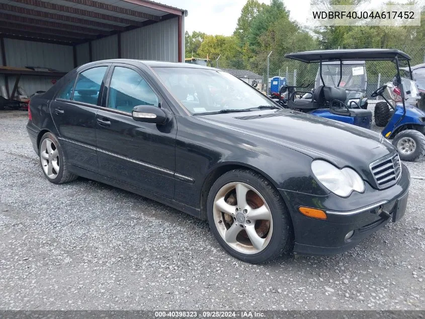 2004 Mercedes-Benz C 230 Kompressor Sport/Sport VIN: WDBRF40J04A617452 Lot: 40398323