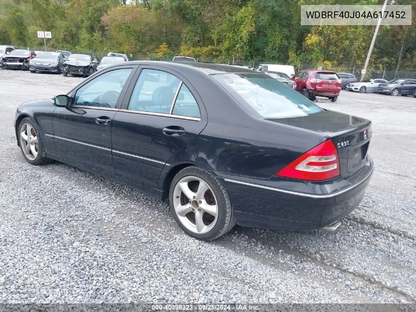 2004 Mercedes-Benz C 230 Kompressor Sport/Sport VIN: WDBRF40J04A617452 Lot: 40398323