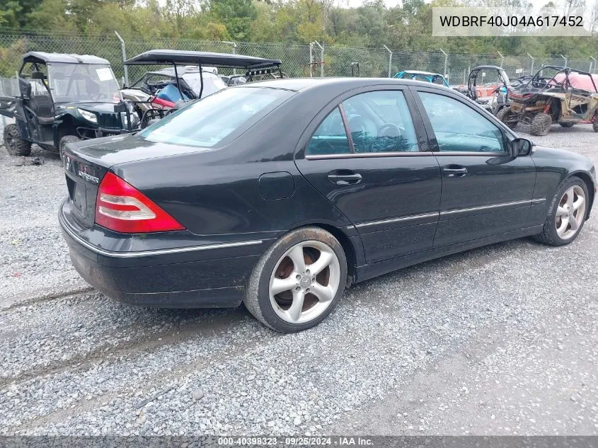 2004 Mercedes-Benz C 230 Kompressor Sport/Sport VIN: WDBRF40J04A617452 Lot: 40398323