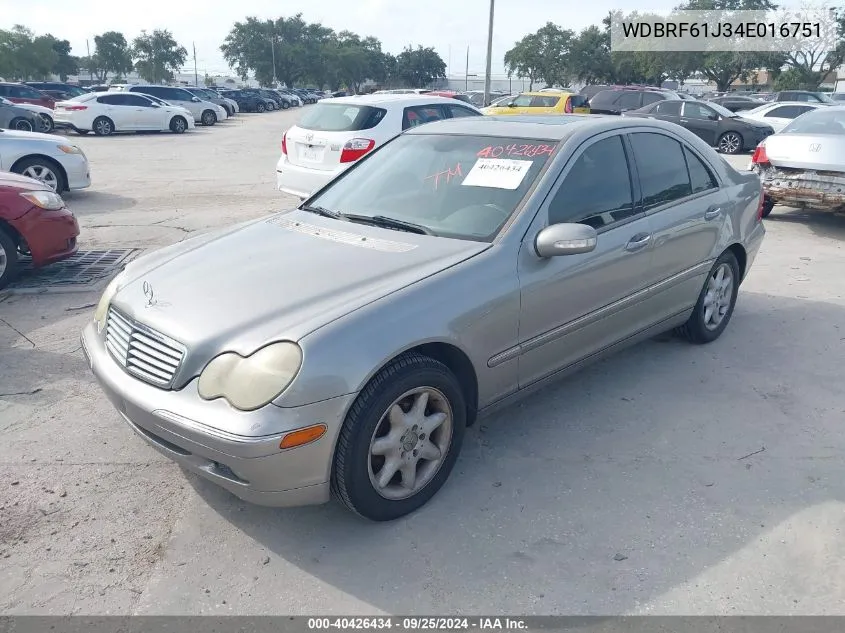 2004 Mercedes-Benz C 240 VIN: WDBRF61J34E016751 Lot: 40426434