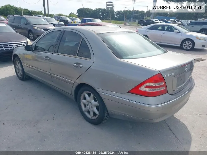 2004 Mercedes-Benz C 240 VIN: WDBRF61J34E016751 Lot: 40426434