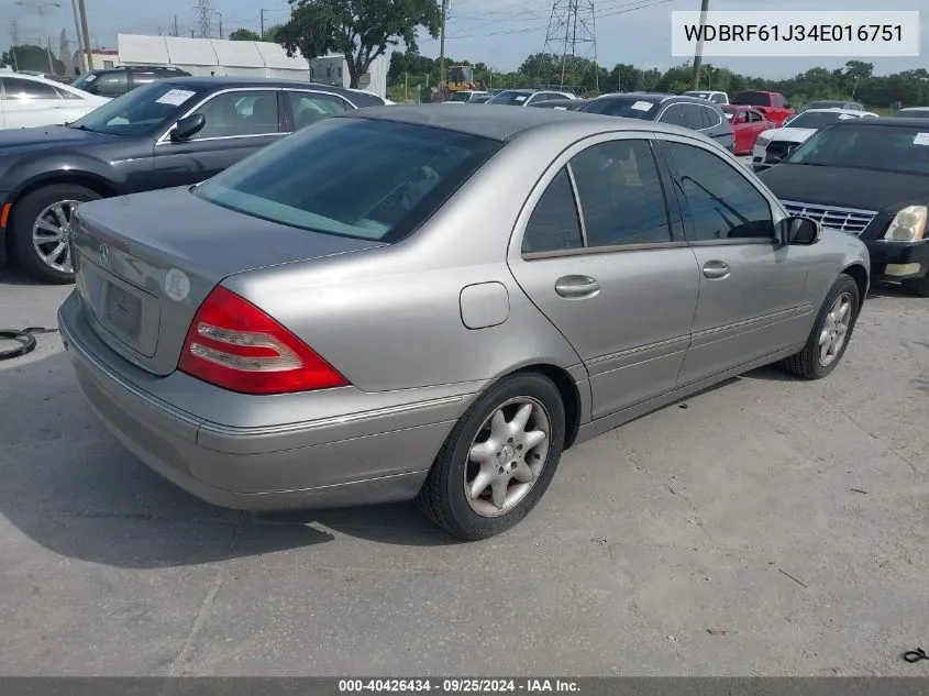 2004 Mercedes-Benz C 240 VIN: WDBRF61J34E016751 Lot: 40426434