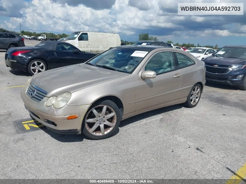 2004 Mercedes-Benz C 230 Kompressor Sport VIN: WDBRN40J04A592703 Lot: 40499409