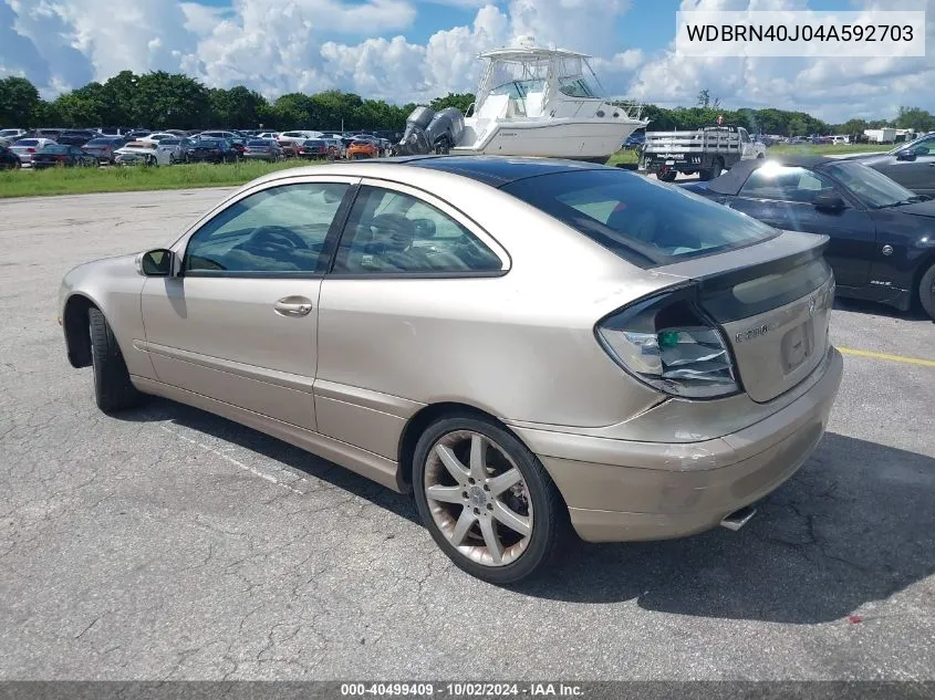 2004 Mercedes-Benz C 230 Kompressor Sport VIN: WDBRN40J04A592703 Lot: 40499409