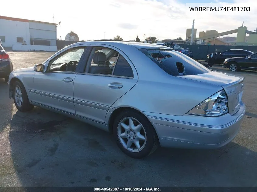 2004 Mercedes-Benz C 320 Sport VIN: WDBRF64J74F481703 Lot: 40542387