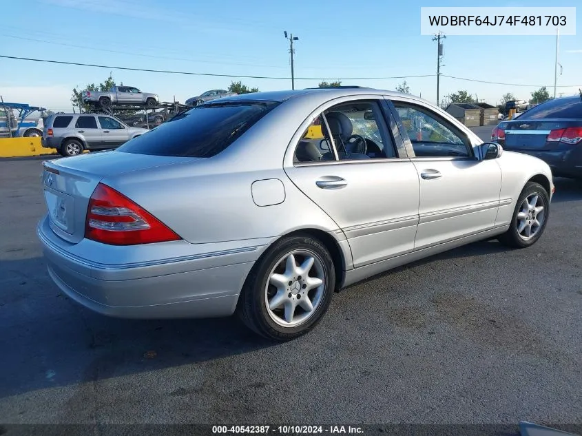 2004 Mercedes-Benz C 320 Sport VIN: WDBRF64J74F481703 Lot: 40542387