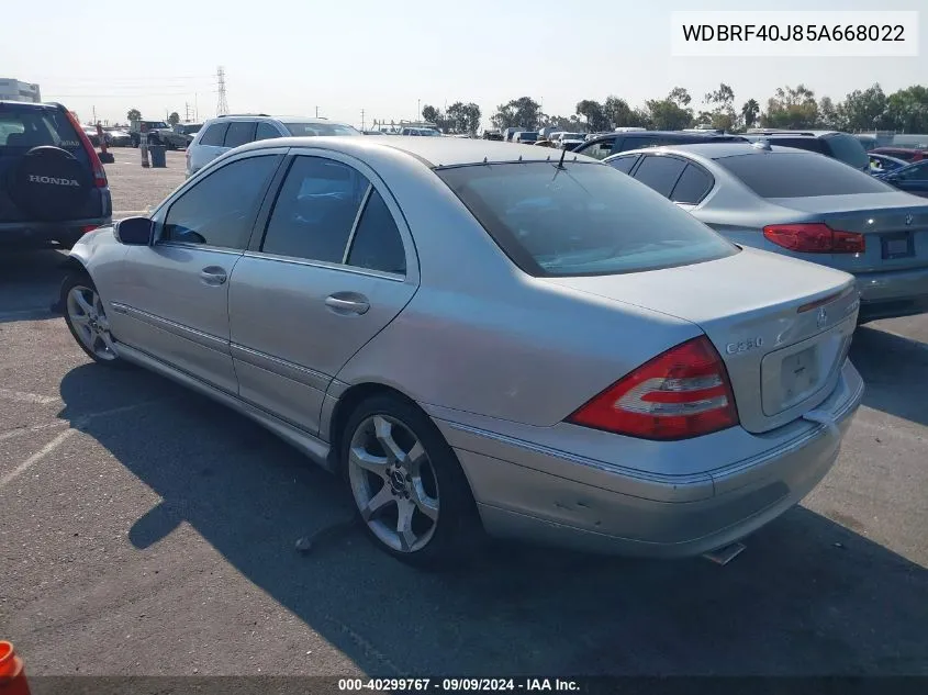 2005 Mercedes-Benz C 230 Kompressor Sport VIN: WDBRF40J85A668022 Lot: 40299767