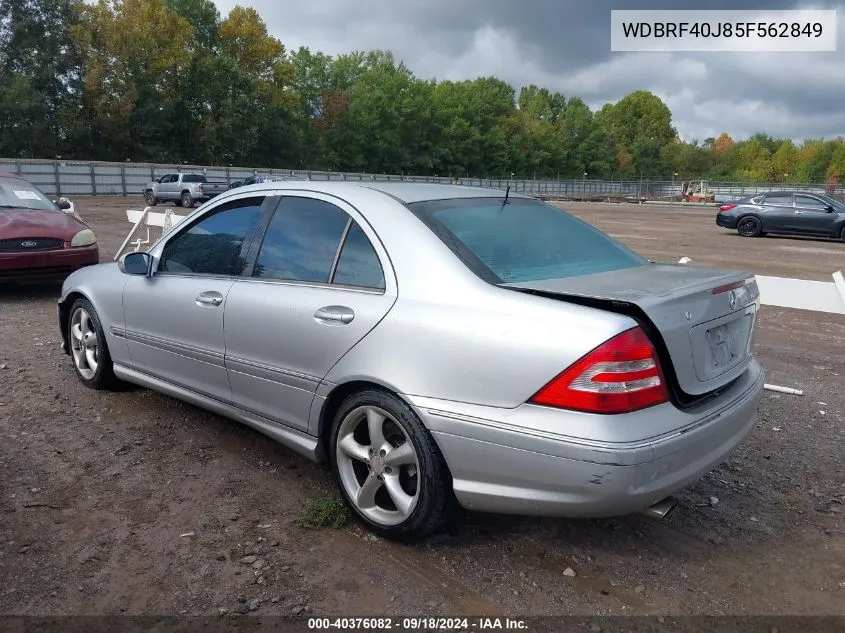 2005 Mercedes-Benz C 230 Kompressor Sport VIN: WDBRF40J85F562849 Lot: 40376082