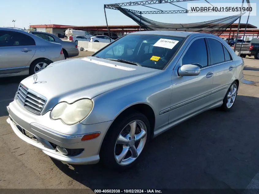 2005 Mercedes-Benz C 230 Kompressor Sport VIN: WDBRF40J15F651940 Lot: 40502038