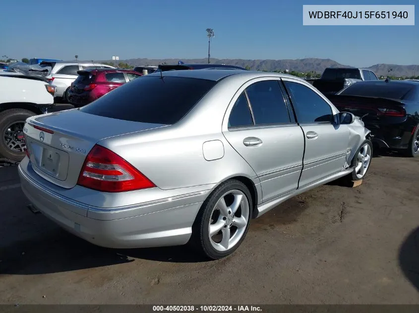 2005 Mercedes-Benz C 230 Kompressor Sport VIN: WDBRF40J15F651940 Lot: 40502038