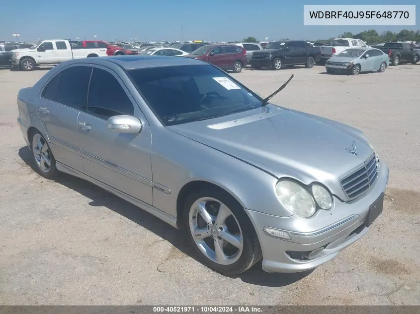 2005 Mercedes-Benz C 230 Kompressor Sport VIN: WDBRF40J95F648770 Lot: 40521971