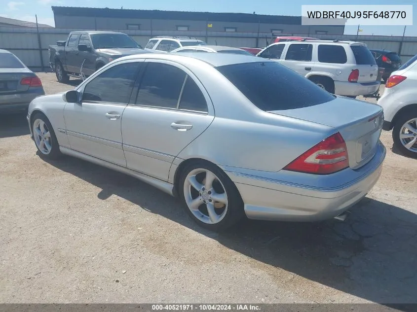 2005 Mercedes-Benz C 230 Kompressor Sport VIN: WDBRF40J95F648770 Lot: 40521971